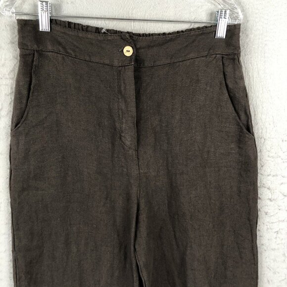 Made In Italy Pants Womens 12 Brown 100% Linen Crop Wide Leg Lagenlook Boho - Picture 2 of 16